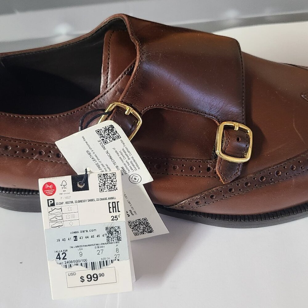 ZARA genuine leather double monk strap shoes SIZE 27cm USA 9 2408/920/100
